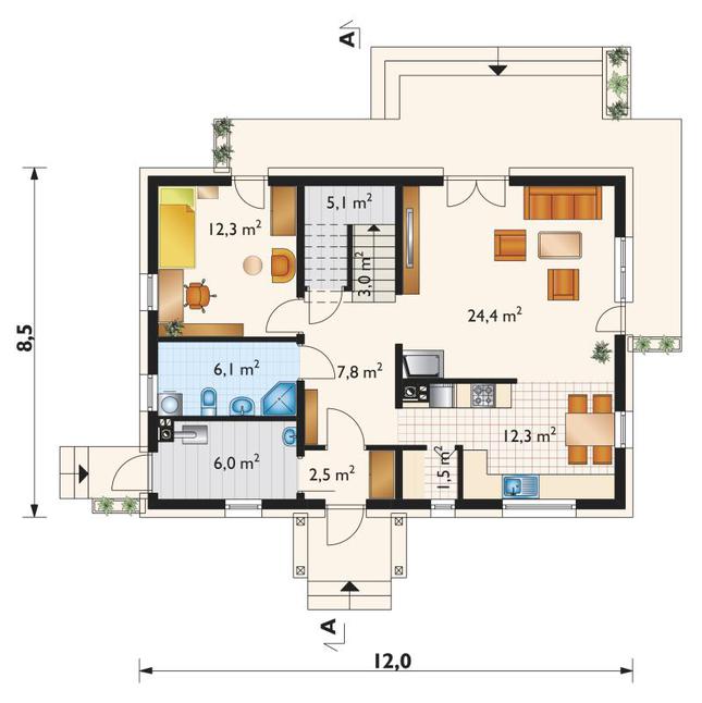 Rzut parteru POW. 81,0 m²