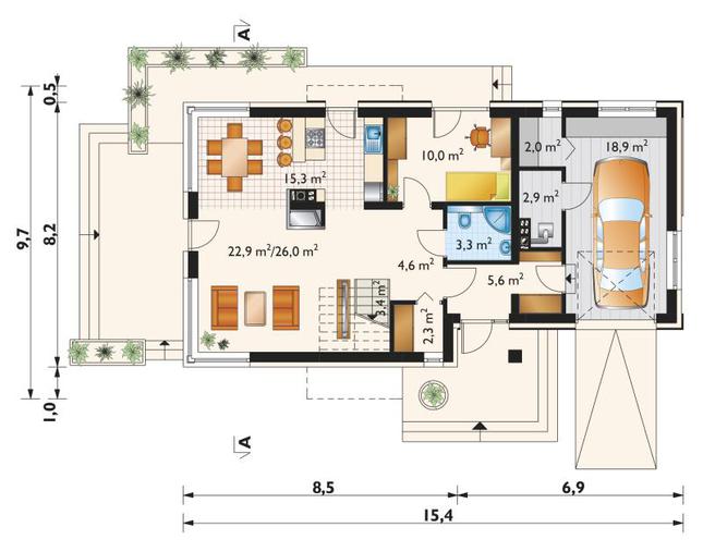 Rzut parteru POW. 94,3 m²