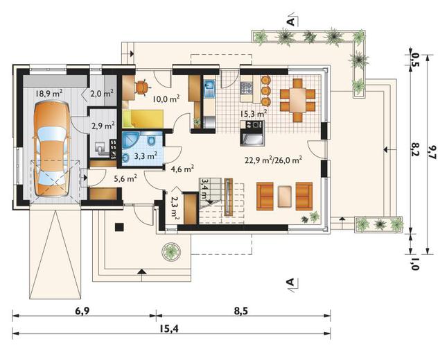 Rzut parteru lustro POW. 94,3 m²
