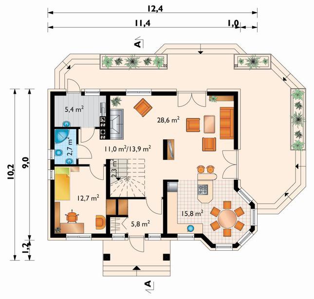 Rzut parteru POW. 87,2 m²