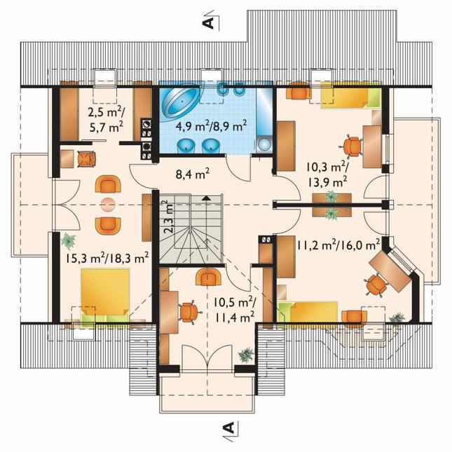 Rzut poddasza POW. 84,9 m²
