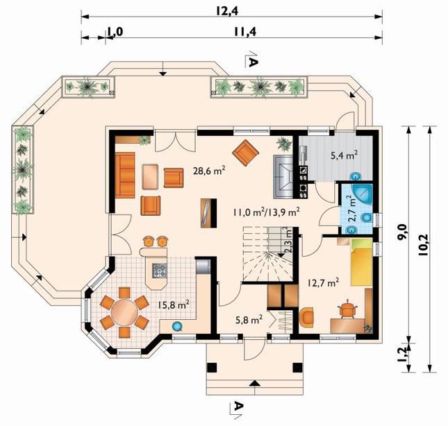 Rzut parteru lustro POW. 87,2 m²