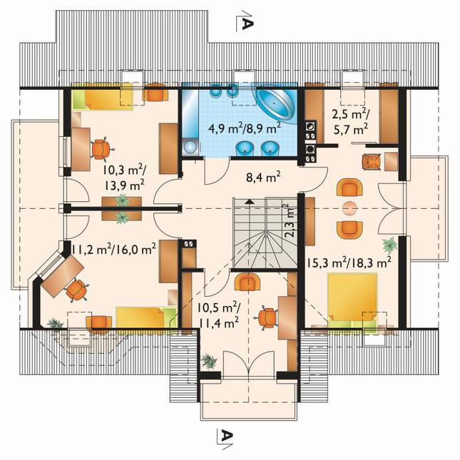 Rzut poddasza lustro POW. 84,9 m²