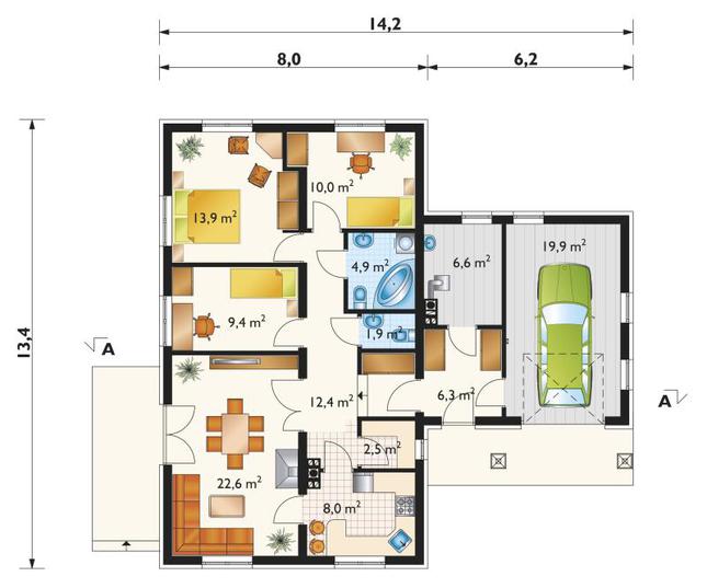 Rzut parteru POW. 118,4 m²