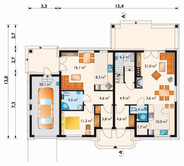 Rzut parteru POW. 126,2 m²