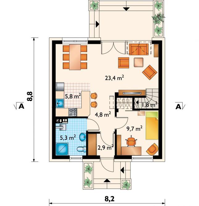 Rzut parteru POW. 54,2 m²