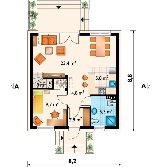 Rzut parteru lustro POW. 54,2 m²
