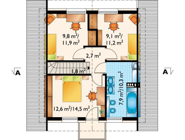 Rzut poddasza lustro POW. 52,4 m²