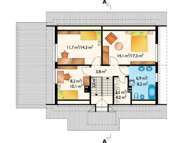 Rzut poddasza lustro POW. 60,9 m²