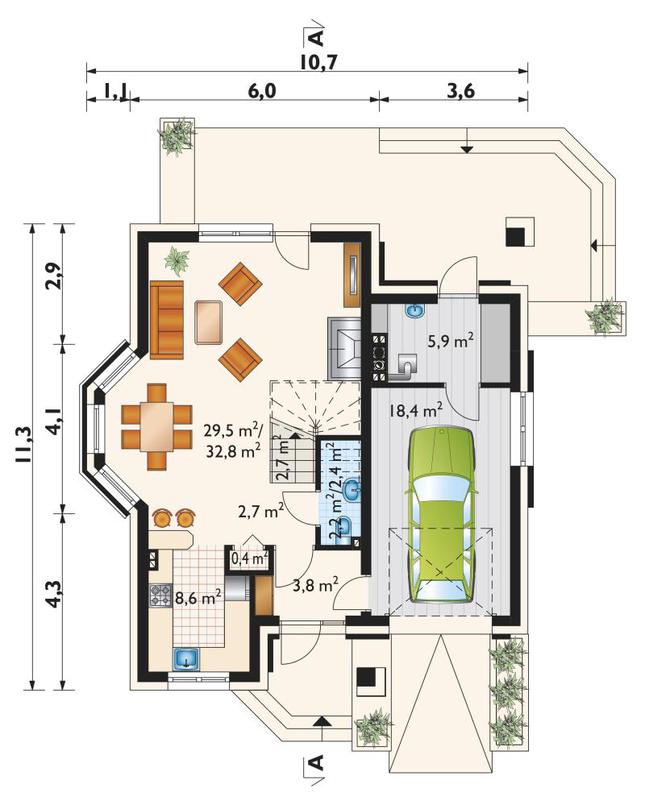 Rzut parteru POW. 77,8 m²