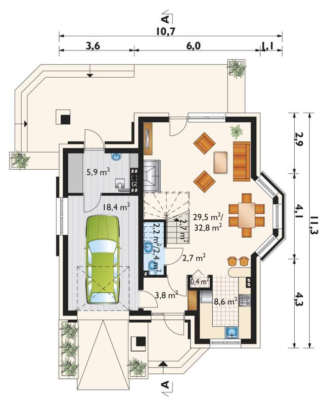 Rzut parteru lustro POW. 77,8 m²