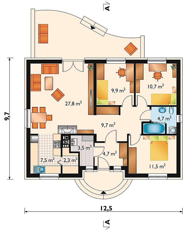Rzut parteru POW. 92,4 m²