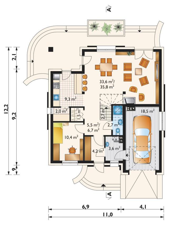 Rzut parteru POW. 97,4 m²