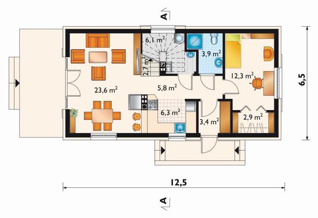 Rzut parteru POW. 67,0 m²