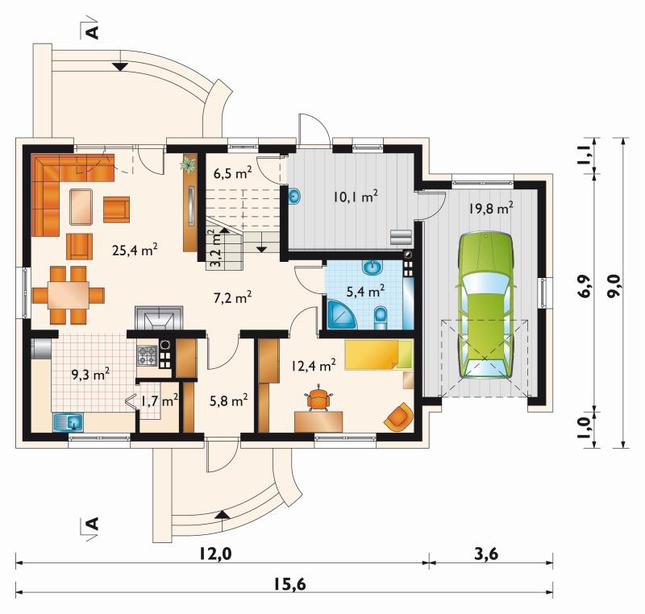 Rzut parteru POW. 106,8 m²