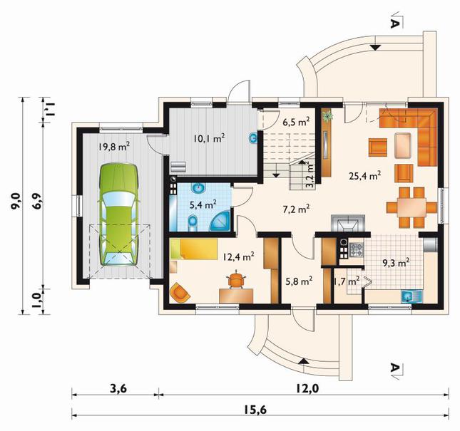 Rzut parteru lustro POW. 106,8 m²