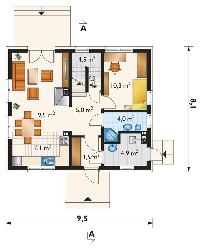 Rzut parteru lustro POW. 61,5 m²