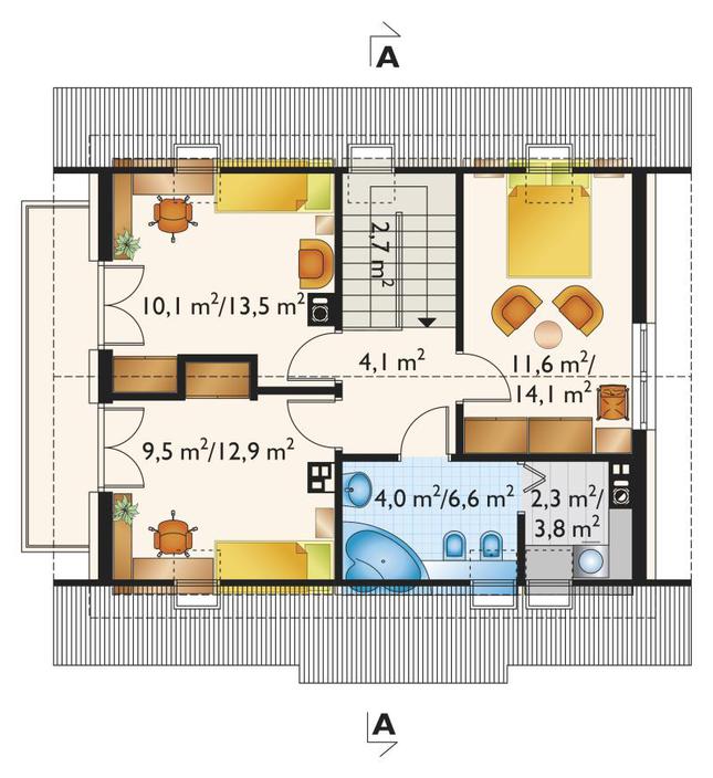 Rzut poddasza lustro POW. 57,7 m²