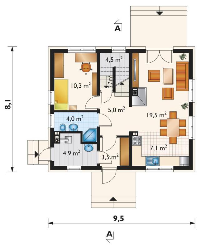 Rzut parteru POW. 61,5 m²