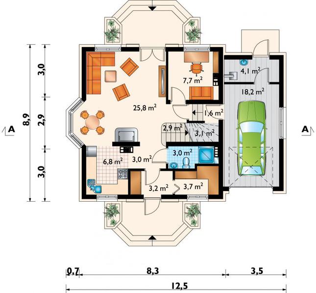 Rzut parteru POW. 83,1 m²