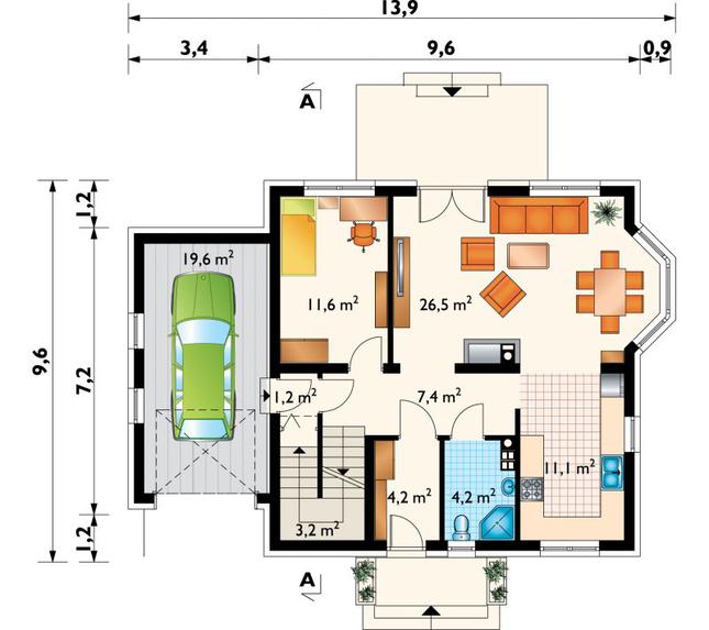 Rzut parteru POW. 89,0 m²