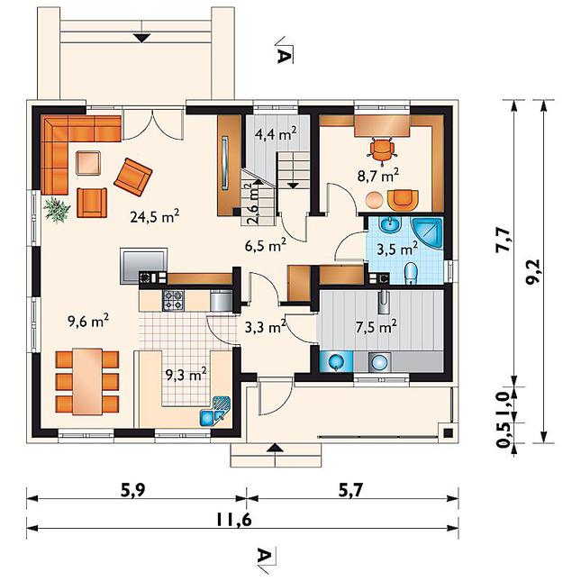 Rzut parteru lustro POW. 79,9 m²