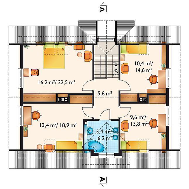 Rzut poddasza lustro POW. 84,3 m²