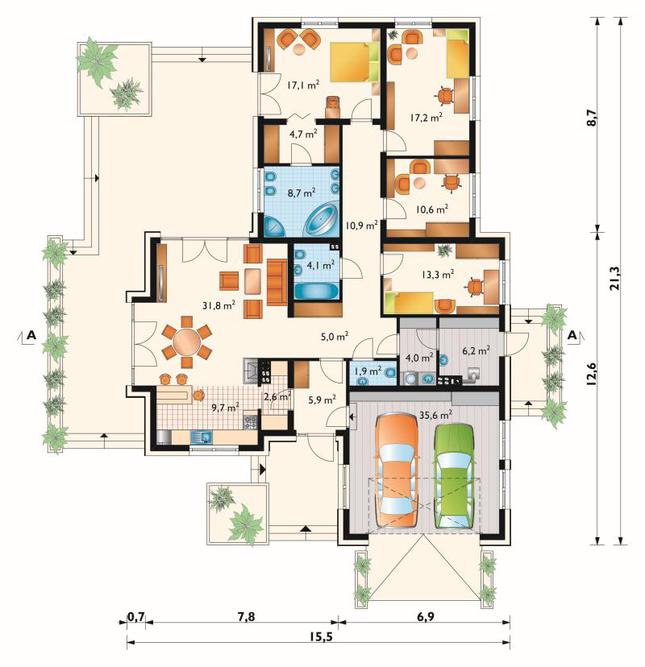 Rzut parteru POW. 193,3 m²