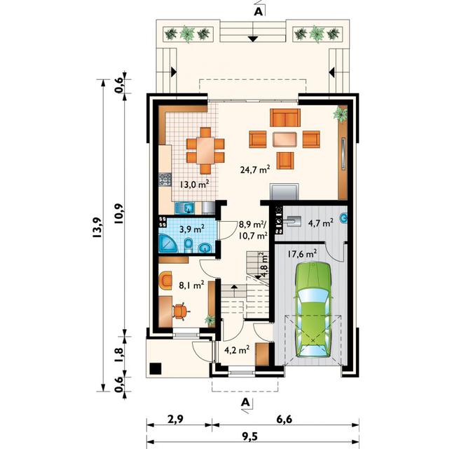Rzut parteru POW. 91,7 m²
