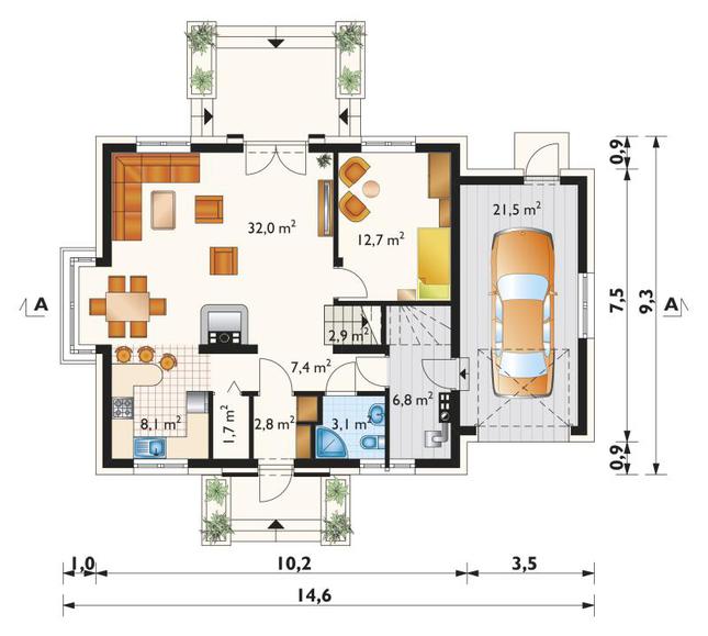 Rzut parteru POW. 99,0 m²