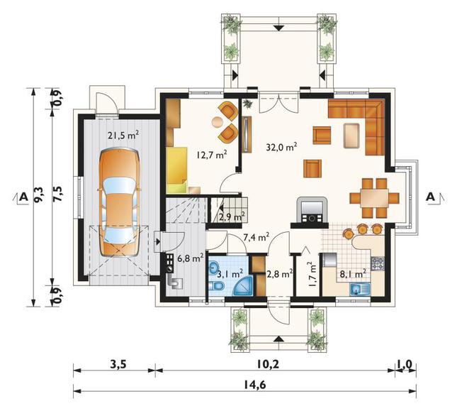 Rzut parteru lustro POW. 99,0 m²