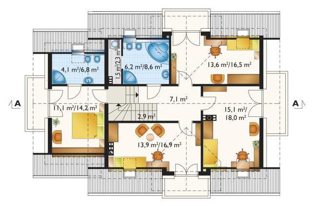 Rzut poddasza lustro POW. 93,3 m²