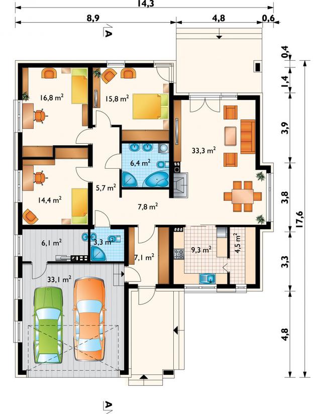 Rzut parteru POW. 163,7 m²