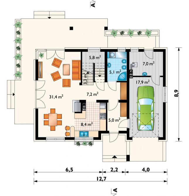 Rzut parteru POW. 91,0 m²