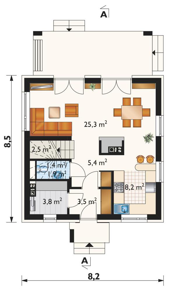 Rzut parteru POW. 50,6 m²