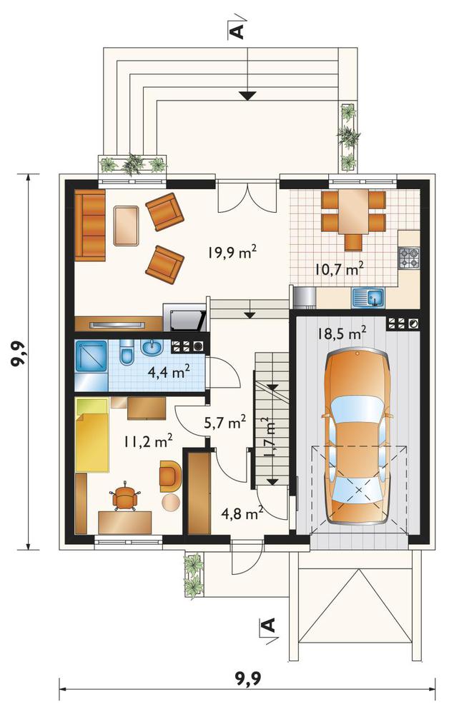Rzut parteru lustro POW. 76,9 m²