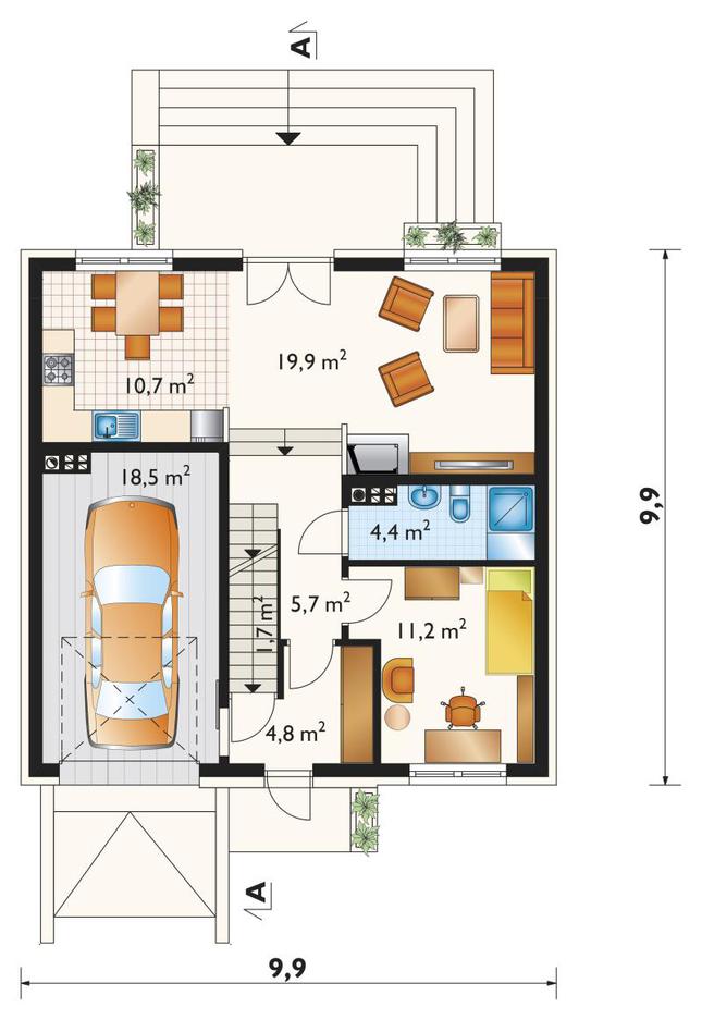 Rzut parteru POW. 76,9 m²