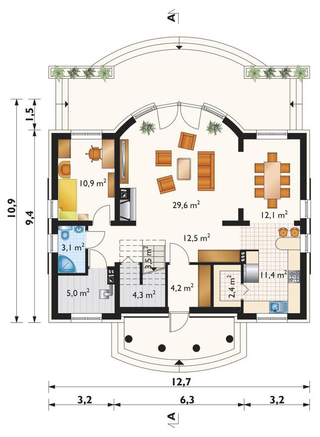 Rzut parteru POW. 99,0 m²
