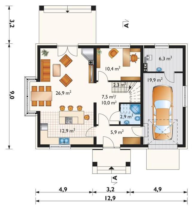 Rzut parteru lustro POW. 97,7 m²