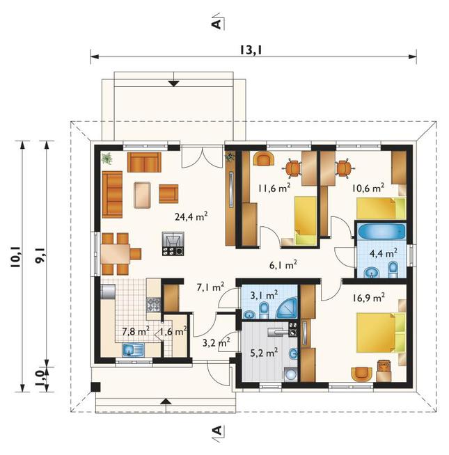 Rzut parteru POW. 101,9 m²