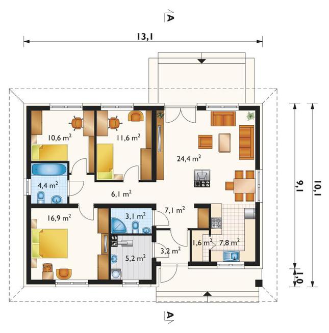 Rzut parteru lustro POW. 101,9 m²