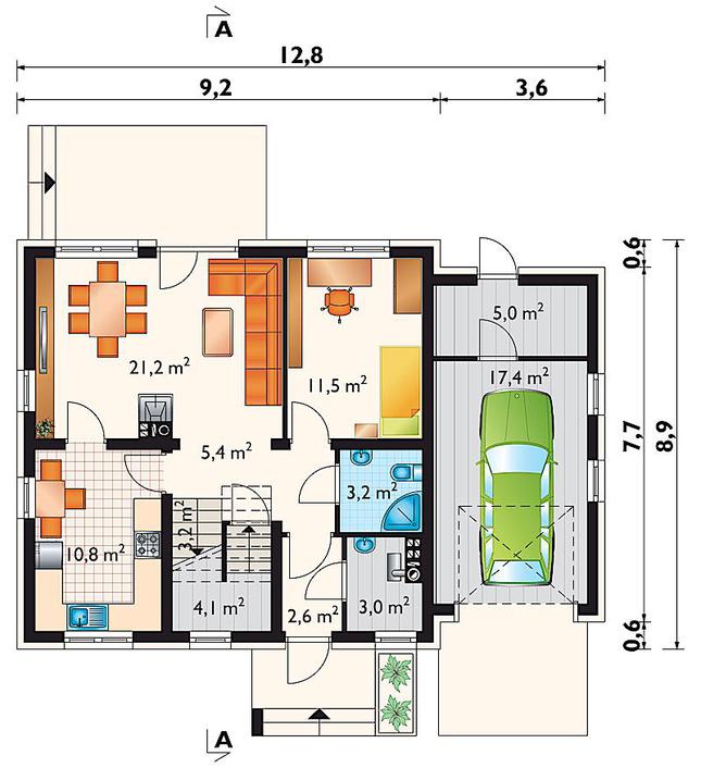 Rzut parteru POW. 87,3 m²
