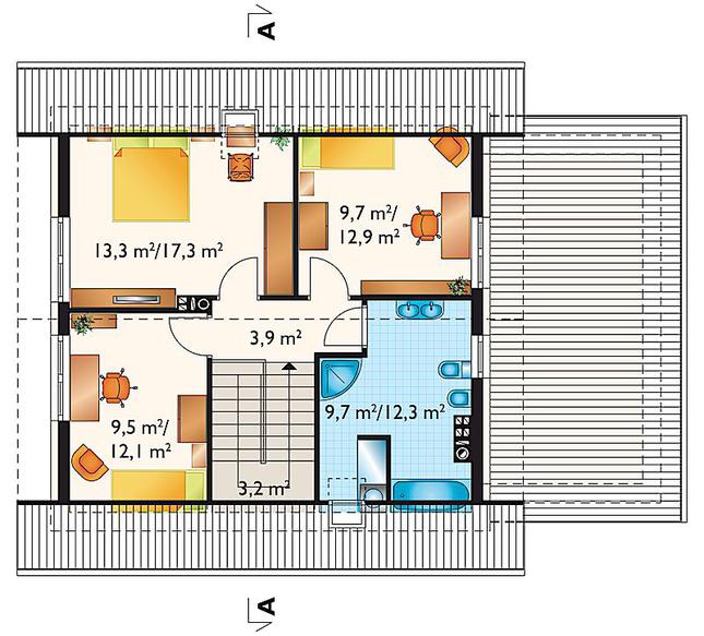 Rzut poddasza POW. 61,7 m²