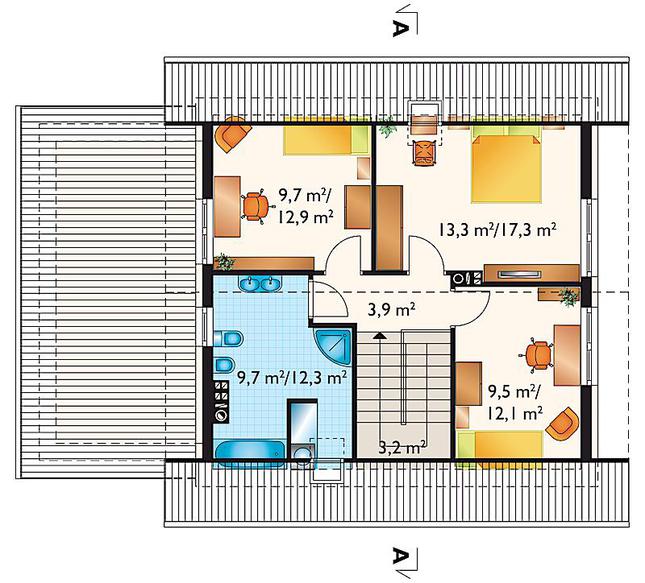 Rzut poddasza lustro POW. 61,7 m²