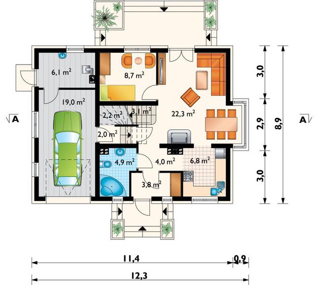 Rzut parteru lustro POW. 83,6 m²