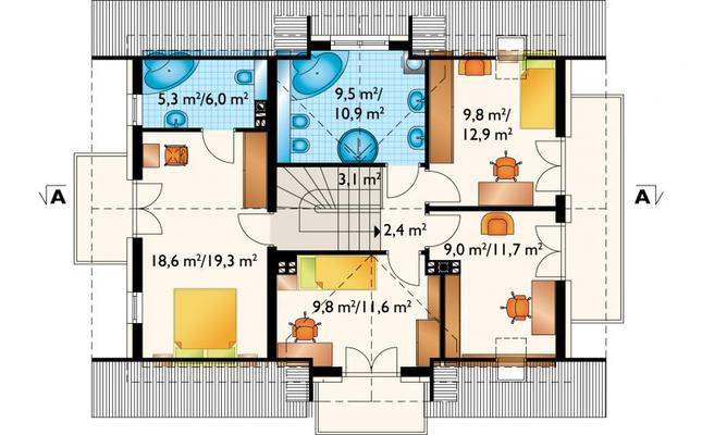 Rzut poddasza lustro POW. 76,6 m²