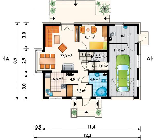 Rzut parteru POW. 83,6 m²