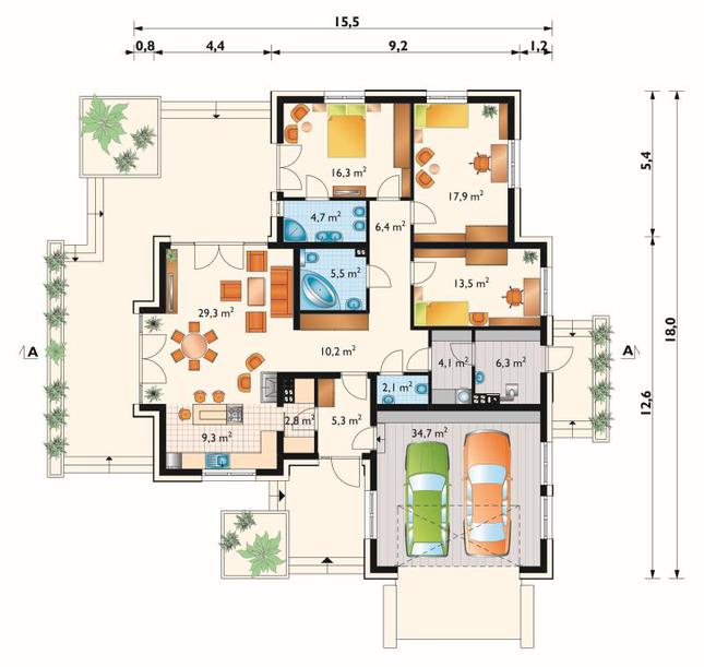 Rzut parteru POW. 168,4 m²