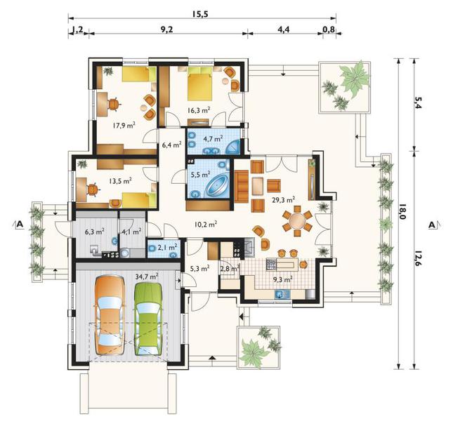 Rzut parteru lustro POW. 168,4 m²