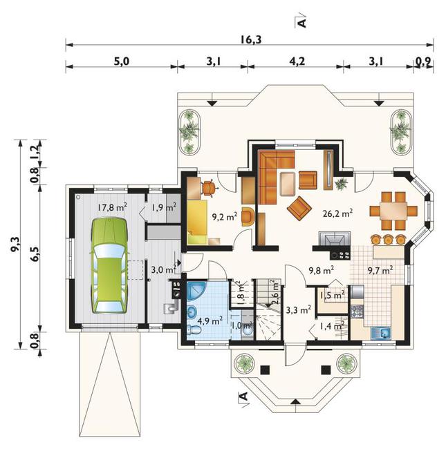 Rzut parteru POW. 95,7 m²